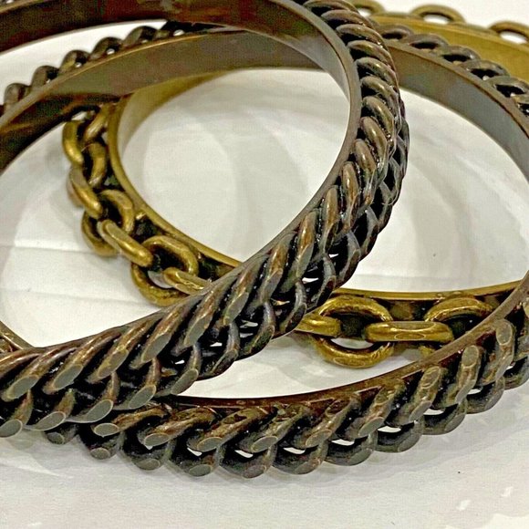 Miriam Haskell Bronze Goldtone Chain Bangle Bracelet Set of 3 - Picture 4 of 6